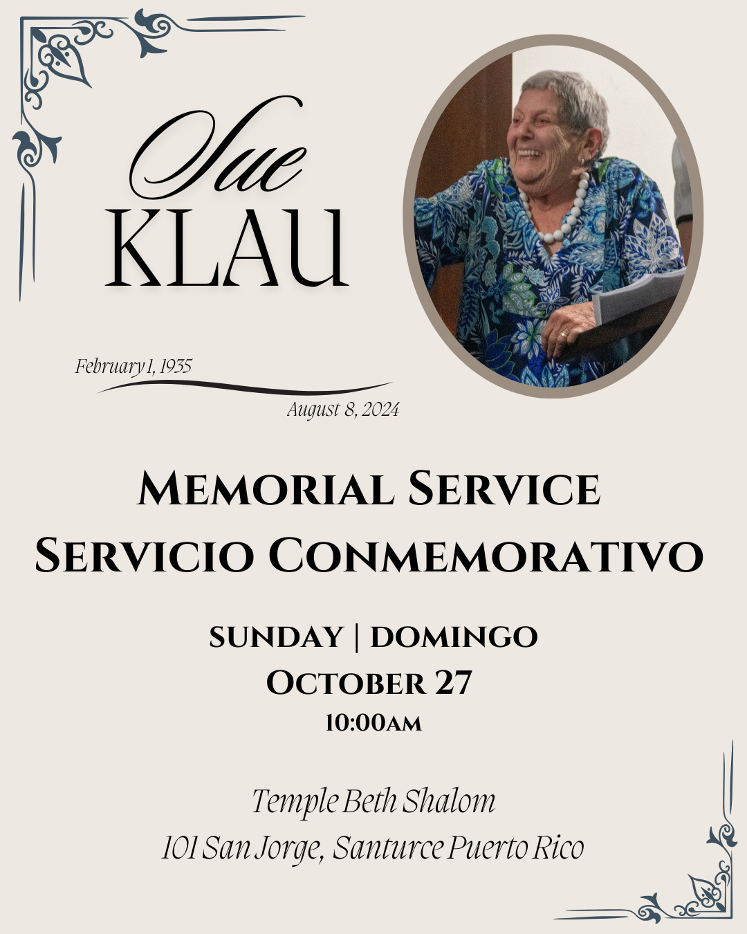 Sue Klau Memorial Service